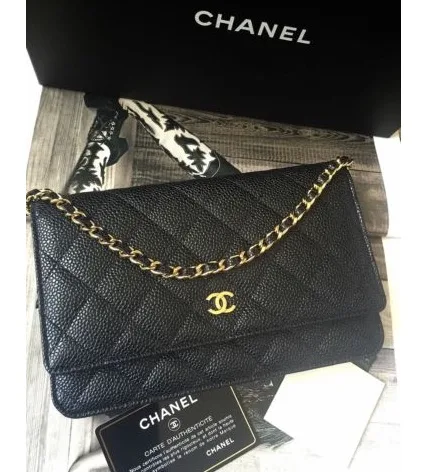 Chanel Wallet on Chain Caviar Gold Chain WOC Black Crossbody Bag